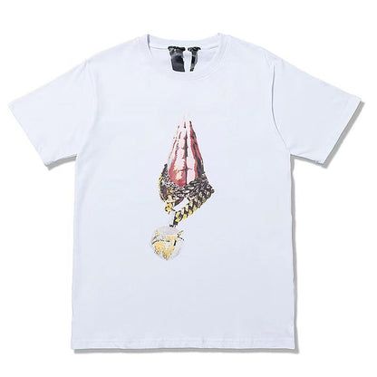 Vlone T Shirts Palm Necklace Large V Printed High Street Men's and Women's Short-Sleeved T-shirt