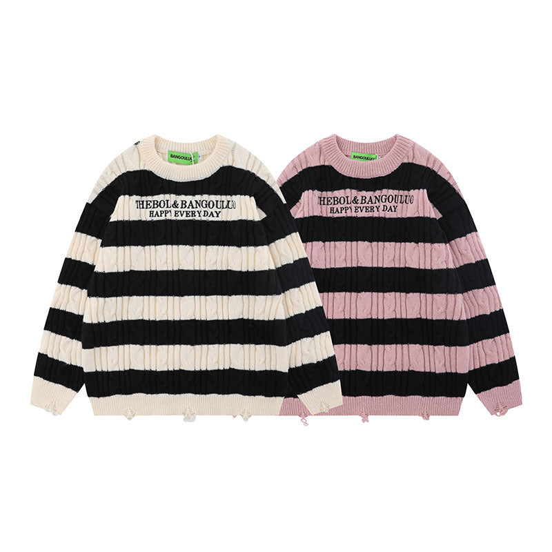 Women Sweater Striped Knitted Sweater College Style