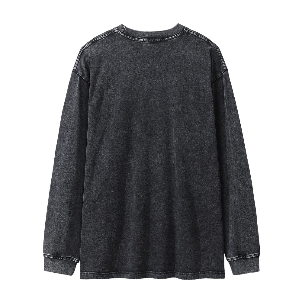 Men Long Sleeve T-Shirt Character Print Washed and Worn Loose