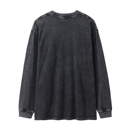 Men Long Sleeve T-Shirt Character Print Washed and Worn Loose