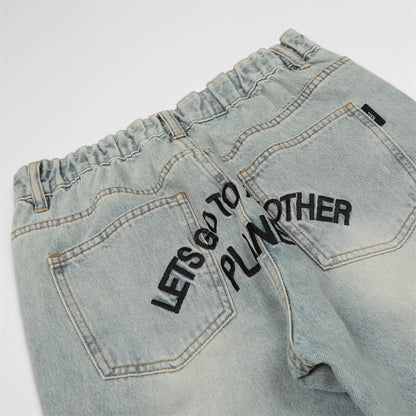 Men Jeans Stitching Wide Leg Leisure Embroidery Casual