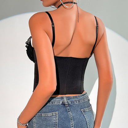 Women Party Tops Sexy Mesh Lace Top with Narrow Straps