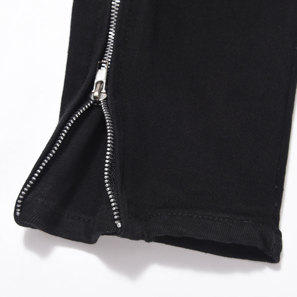 Men Jeans Pure Color Casual Versatile Leg Zipper