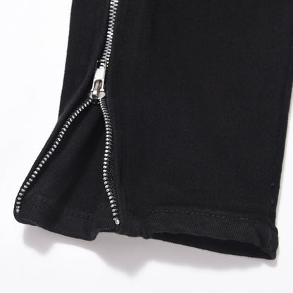 Men Jeans Pure Color Casual Versatile Leg Zipper