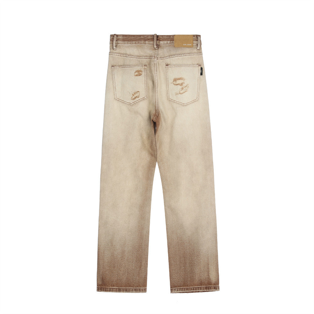 Men Jeans Ripped Distressed Trendy Loose