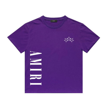 Amiri T Shirt Five-Star Letter Print Casual Hip Hop round Neck Short Sleeve T-shirt