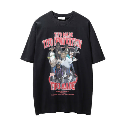 Men Vintage T-Shirt Cartoon Character Printed Short-Sleeved T-shirt Men's Summer