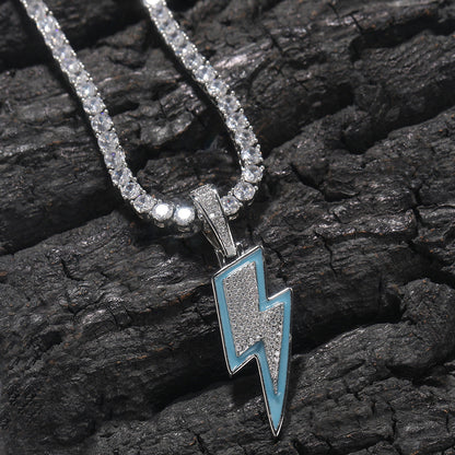 Jewelry Luminous Lightning Necklace Simple ins Wind Drip Oil Inlaid Zirconium Night light lightning Jesus Pieces
