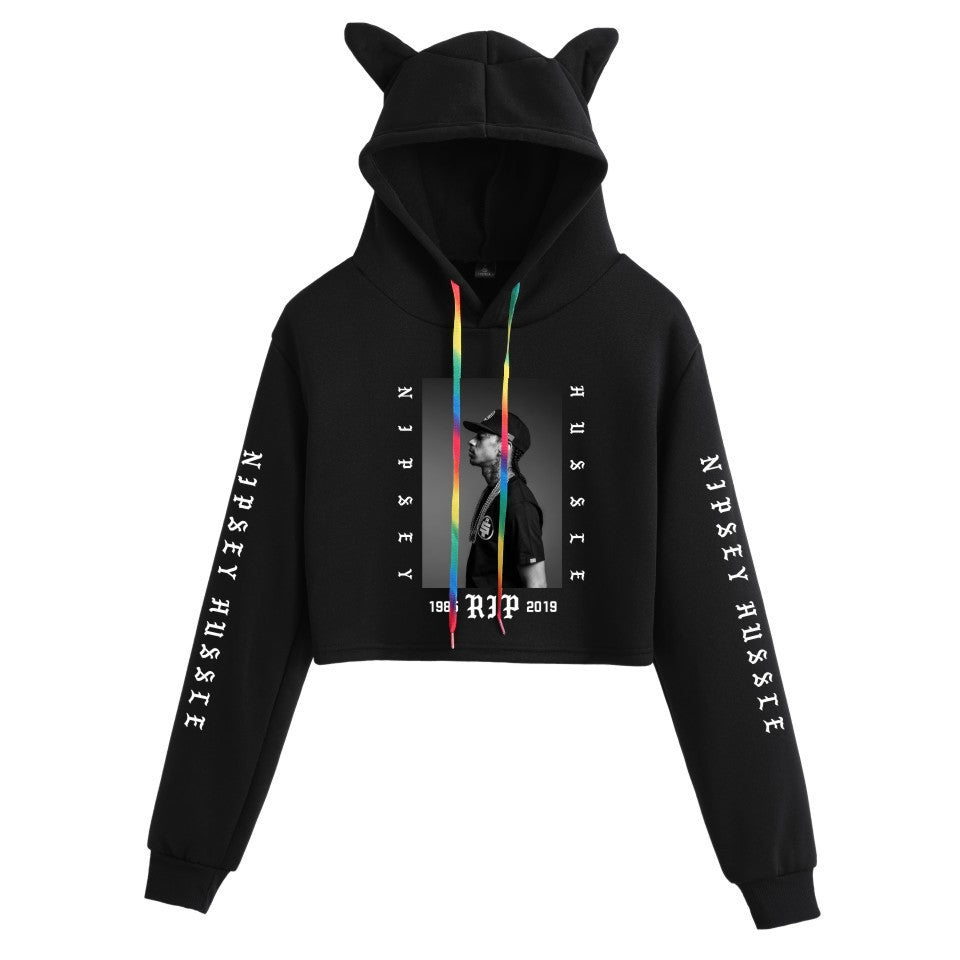 Nipsey Hussle Hoodie Rap Loose Cat Ears Sweater for Women