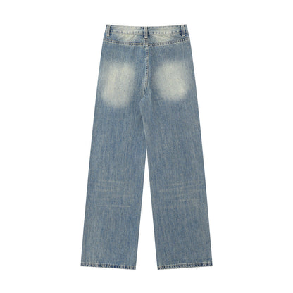 Women Pants Washed Jeans Straight Wide Leg Pants Loose Trousers