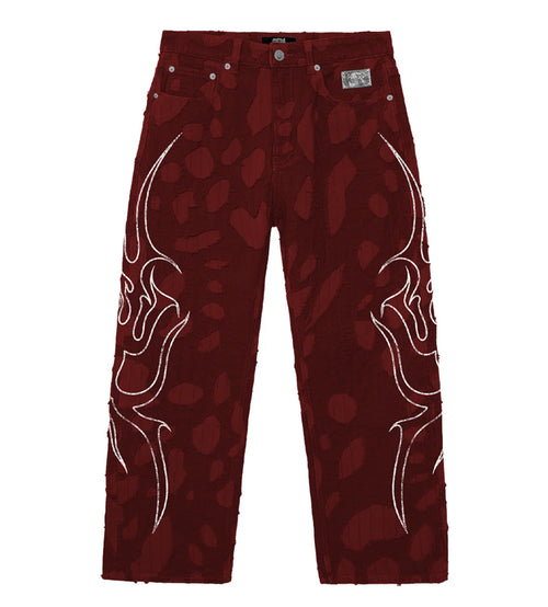Revenge Flame Distressed Boro Denim Pant Red
