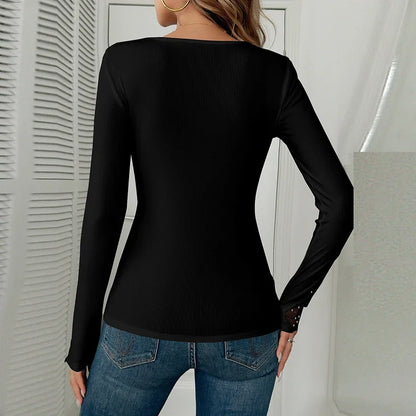 Women Sexy V Neck Shirt Women Elegant Lace Tops Female Fashion Long Sleeve Shirts For Women Slim T-Shirts