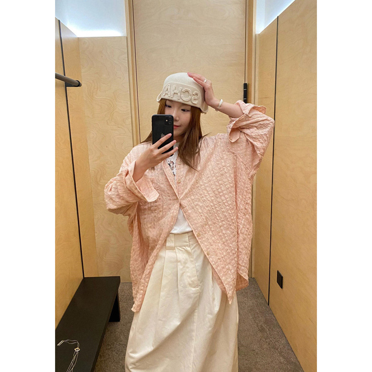 Unisex Shirts Our Legacy Pink Loose Checked Long Sleeve Shirt