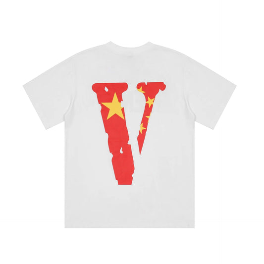 Vlone T Shirts the Five-Starred Red Flag Nurse Large V Printed Short Sleeve T-shirt Men and Women High Street Half Sleeve