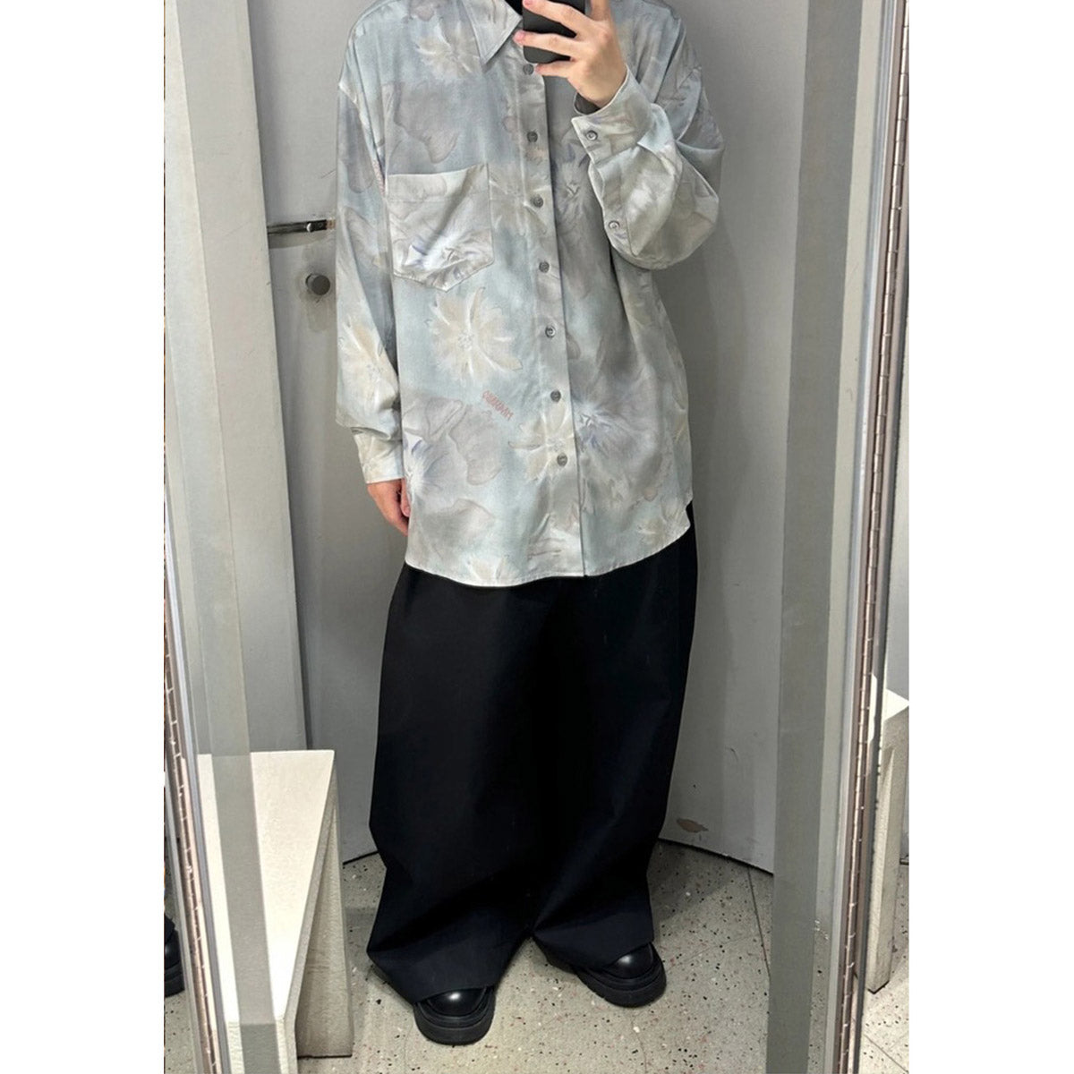Unisex Shirts Floral Print Oversized Satin Shirt