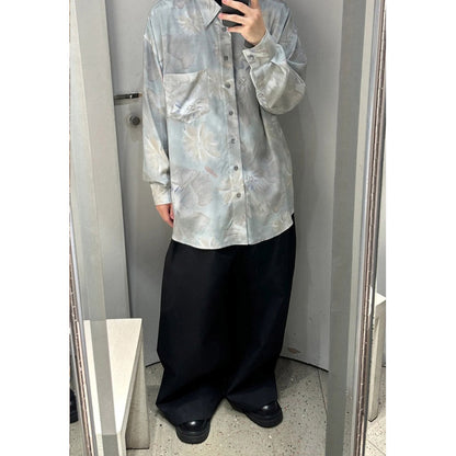 Unisex Shirts Floral Print Oversized Satin Shirt