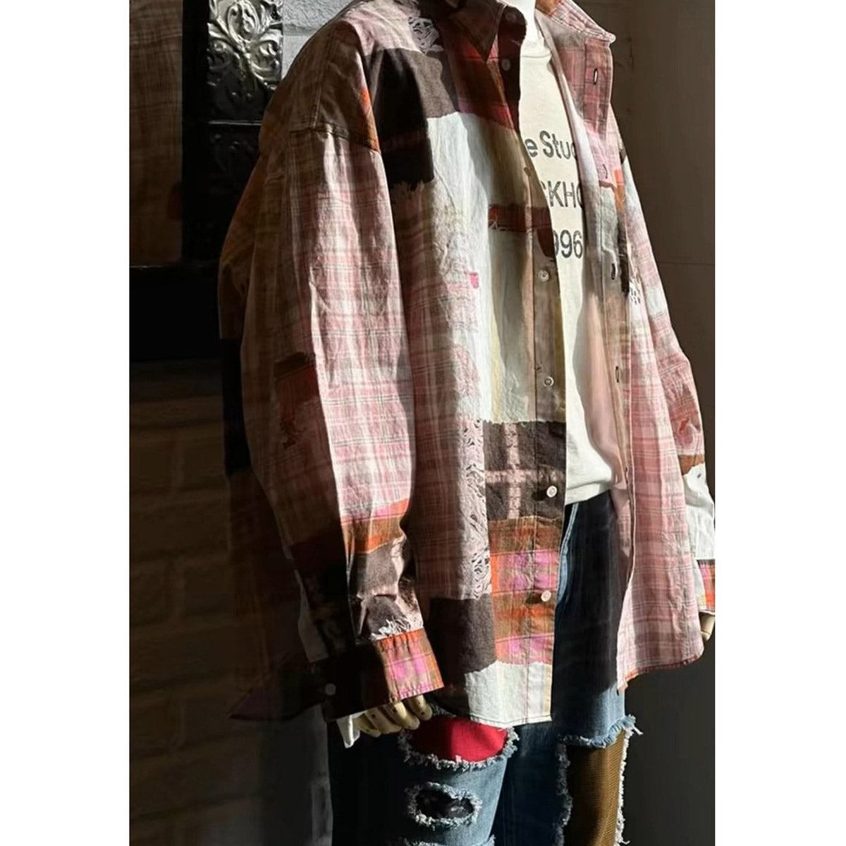 Unisex Shirts Plaid Loose Casual Long Sleeve Shirt