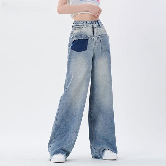 Men Jeans Washed Straight Wide Leg Jeans