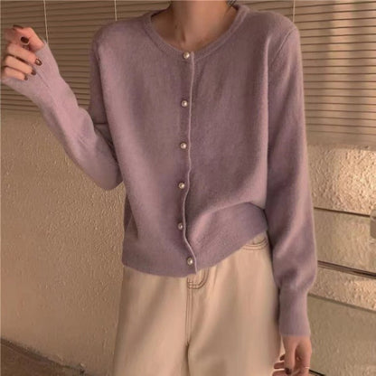 Women Knitwear Spring and Autumn Vintage Sweater round Neck Cardigan Jacket