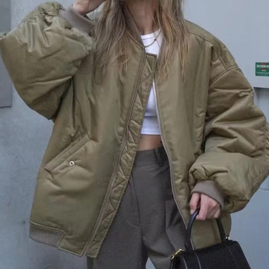 Women Cotton Coat Idle Style Loose Zip Warm
