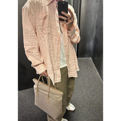 Unisex Shirts Our Legacy Pink Loose Checked Long Sleeve Shirt