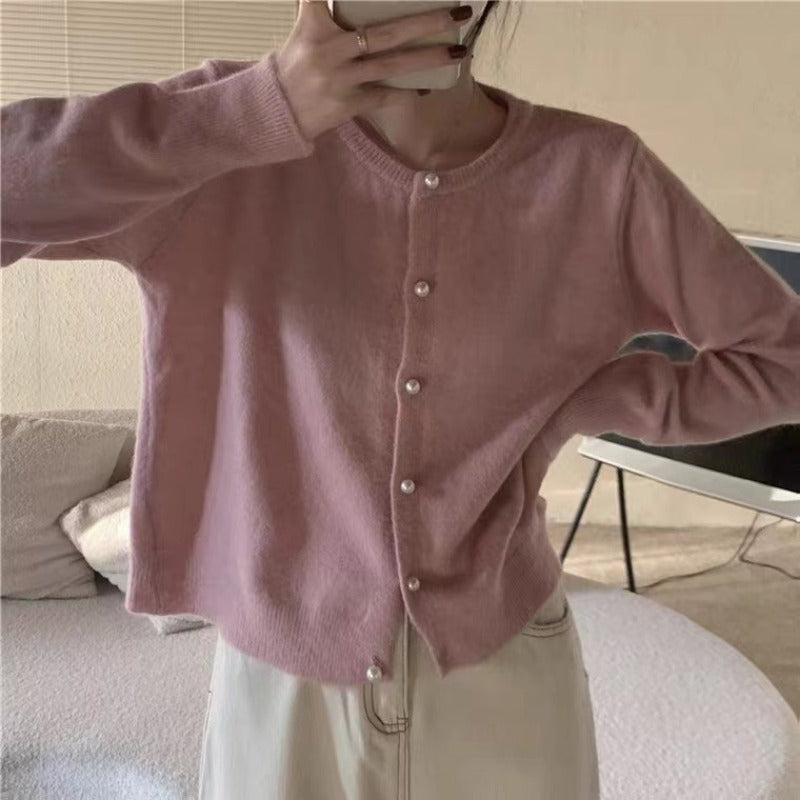 Women Knitwear Spring and Autumn Vintage Sweater round Neck Cardigan Jacket