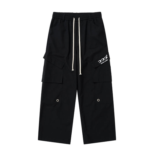 Men Sweatpants Cargo Pants Men's Multi-Pocket Wide Leg Trousers Casual Sports Slit Straight-Leg Pants
