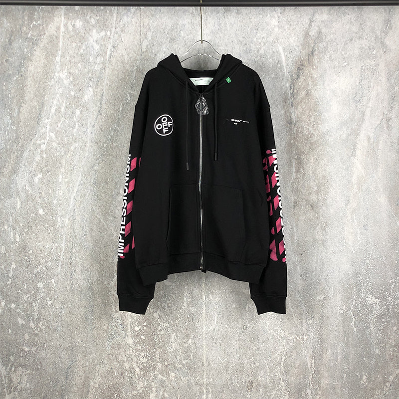 OW Hoodie 99 Zipper Long Sleeve Sweatshirt Red Graffiti
