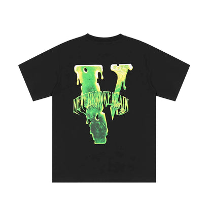 Vlone T Shirts Dark Green Melting Large V Loose Short Sleeve T-shirt Men and Women Half Sleeve