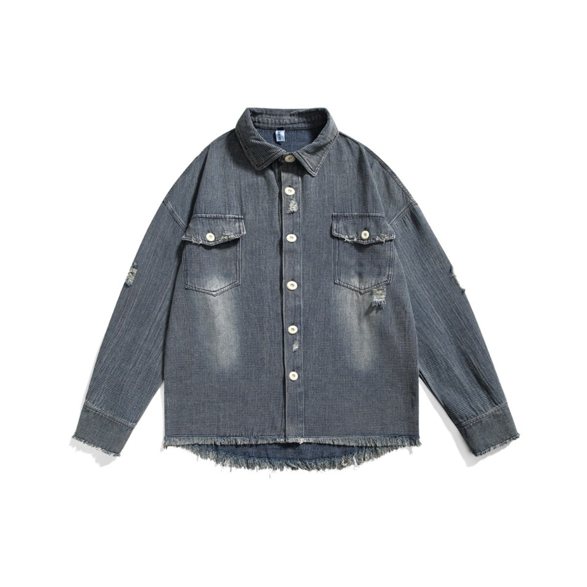 Unisex Shirt Retro Tattered Jeans Raw Edge Coat Loose Denim