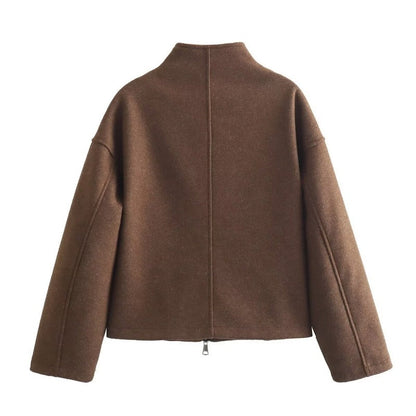 Women Tops Spring Double Zip Jacket Jacket Stand-Up Collar Top
