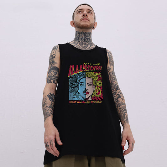 Men Vest Medusa Hip Hop Vest Men's and Women's Oversize Retro Couple Sleeveless T-shirt