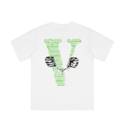 Vlone T Shirts Sanskrit Character Printed Large V Short Sleeve T-shirt Men and Women High Street Loose Half Sleeve