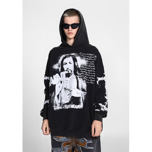 Unisex Hoodies Saint Michael Distressed Loose Hoodie