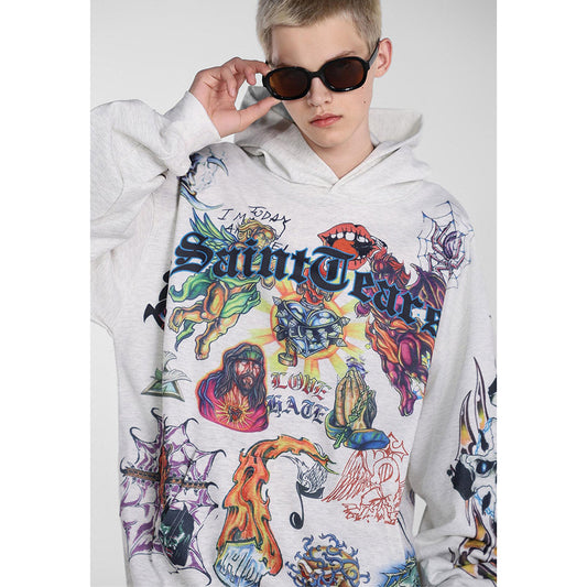 Unisex Hoodies Saint Michael Comic Pattern Loose Hoodie