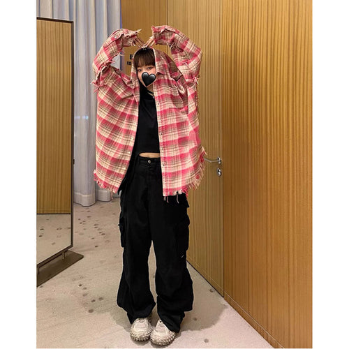 Unisex Shirts Vintage Wash Plaid Shirts