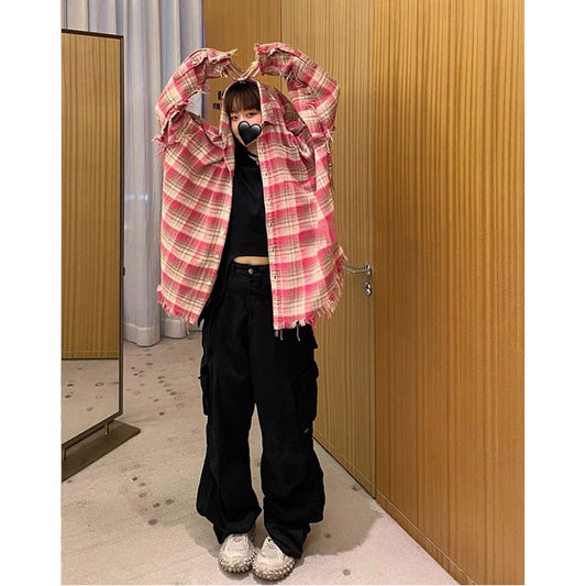 Unisex Shirts Vintage Wash Plaid Shirts