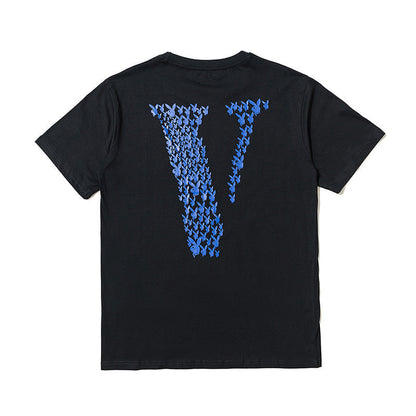 Vlone T Shirts V-Shaped Female Printed Short Sleeve T-shirt Men's and Women's Hip Hop BF Half Sleeve