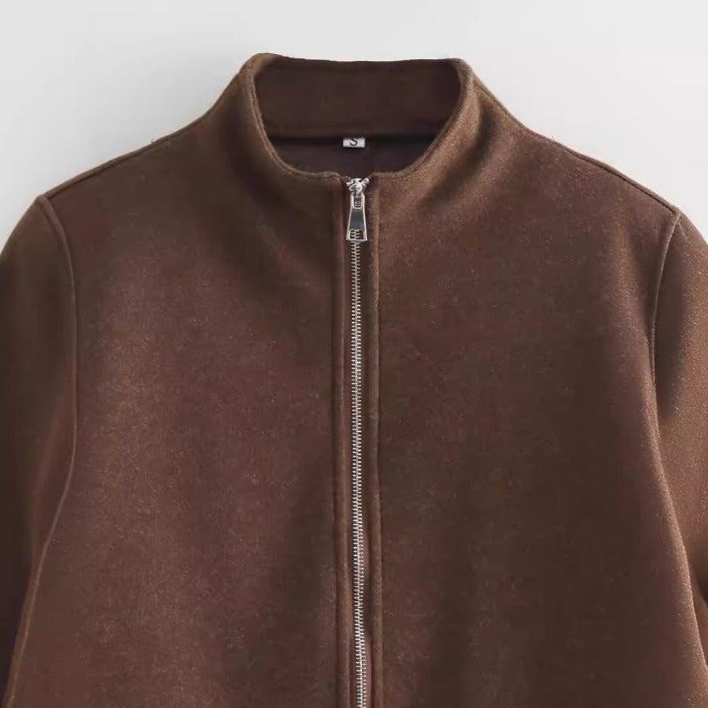 Women Tops Spring Double Zip Jacket Jacket Stand-Up Collar Top