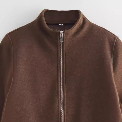 Women Tops Spring Double Zip Jacket Jacket Stand-Up Collar Top