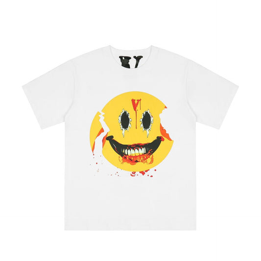 Vlone T Shirts Broken Smiley Face Big V Printed Short Sleeve T-shirt Men and Women Couple High Street Half Sleeve