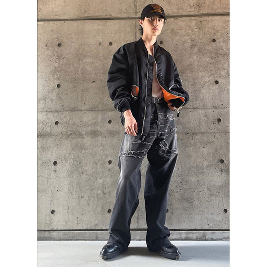 Unisex Pants Make Old Patch Embroidered Loose Jeans