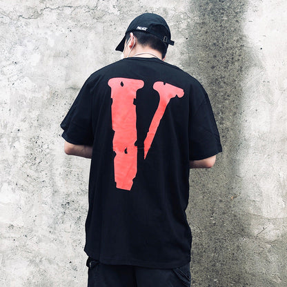 Vlone T Shirts V Printed Short Sleeve T-shirt Men and Women Loose High Street Half Sleeve