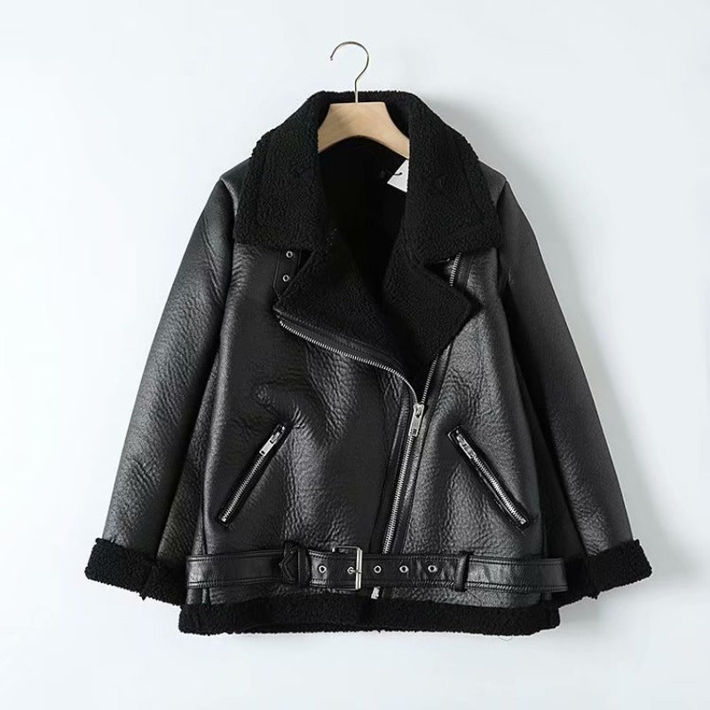 Women Cotton Coat Fashion Locomotive Style PU Leather Jacket