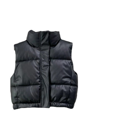 Women Cotton Coat Casual Stand Collar Imitation Leather Vest