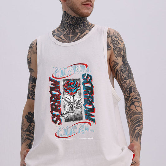 Men Vest Rose Print Sleeveless T-shirt Men's and Women's Oversize Hip Hop Vest