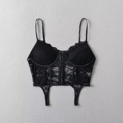 Women Tops Summer Lace Top with Narrow Straps Sexy Vest