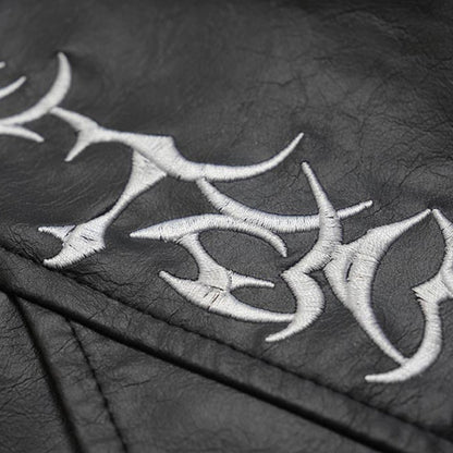 Men Jacket Coat Washed and Worn Leather Jacket Locomotive Style Embroidered Letters PU Leather Coat Autumn