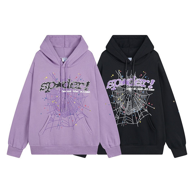 Sp5der Hoodie & Sweatpants 2 Piece Set Spider Web Stereo Printing plus Velvet