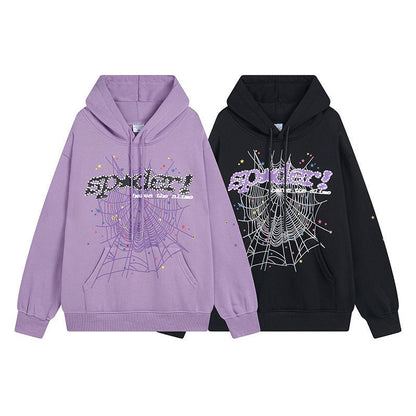 Sp5der Hoodie & Sweatpants 2 Piece Set Spider Web Stereo Printing plus Velvet